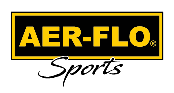 AER-FLO Sports logo featuring bold yellow and black colors, representing the brand's focus on athletic gear and sports equipment.