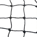 Black netting with a grid pattern, showing square openings. This image likely illustrates materials used in sports or construction contexts.