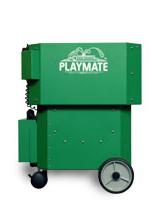 Green Playmate cooler with wheels, designed for outdoor use. Ideal for keeping food and drinks cold during gatherings or activities.