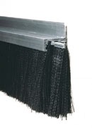 Black bristle brush with an aluminum backing, designed for cleaning or sealing gaps in various settings. Ideal for maintenance applications.